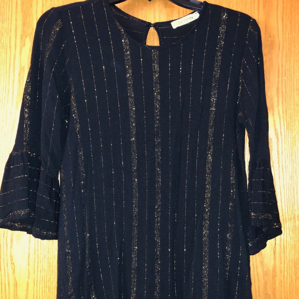 Ces Femme Black and Gold Striped Shirt